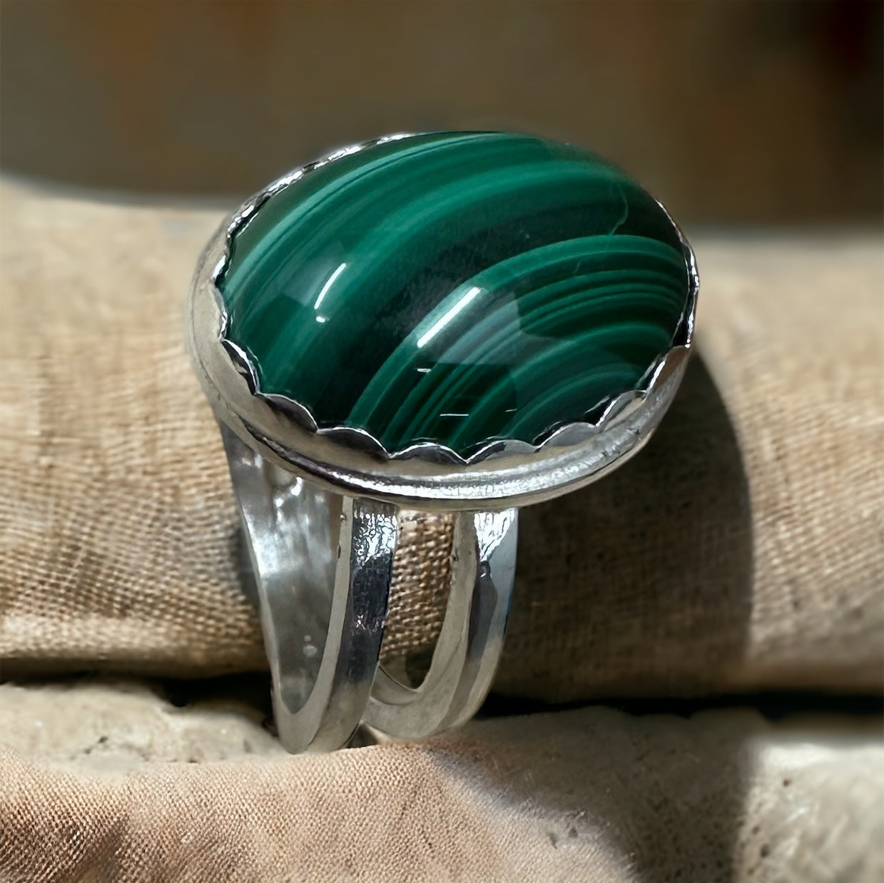 Malachite Argentium Ring