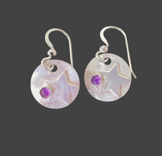 Argentium Silver Earrings embellished with Stardust, Amethyst