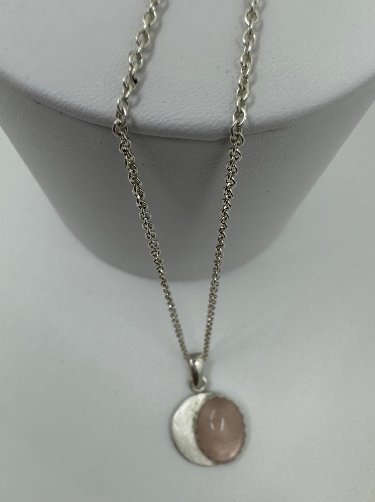 Argentium Silver Pendant with Rose Quartz Oval Cabochon