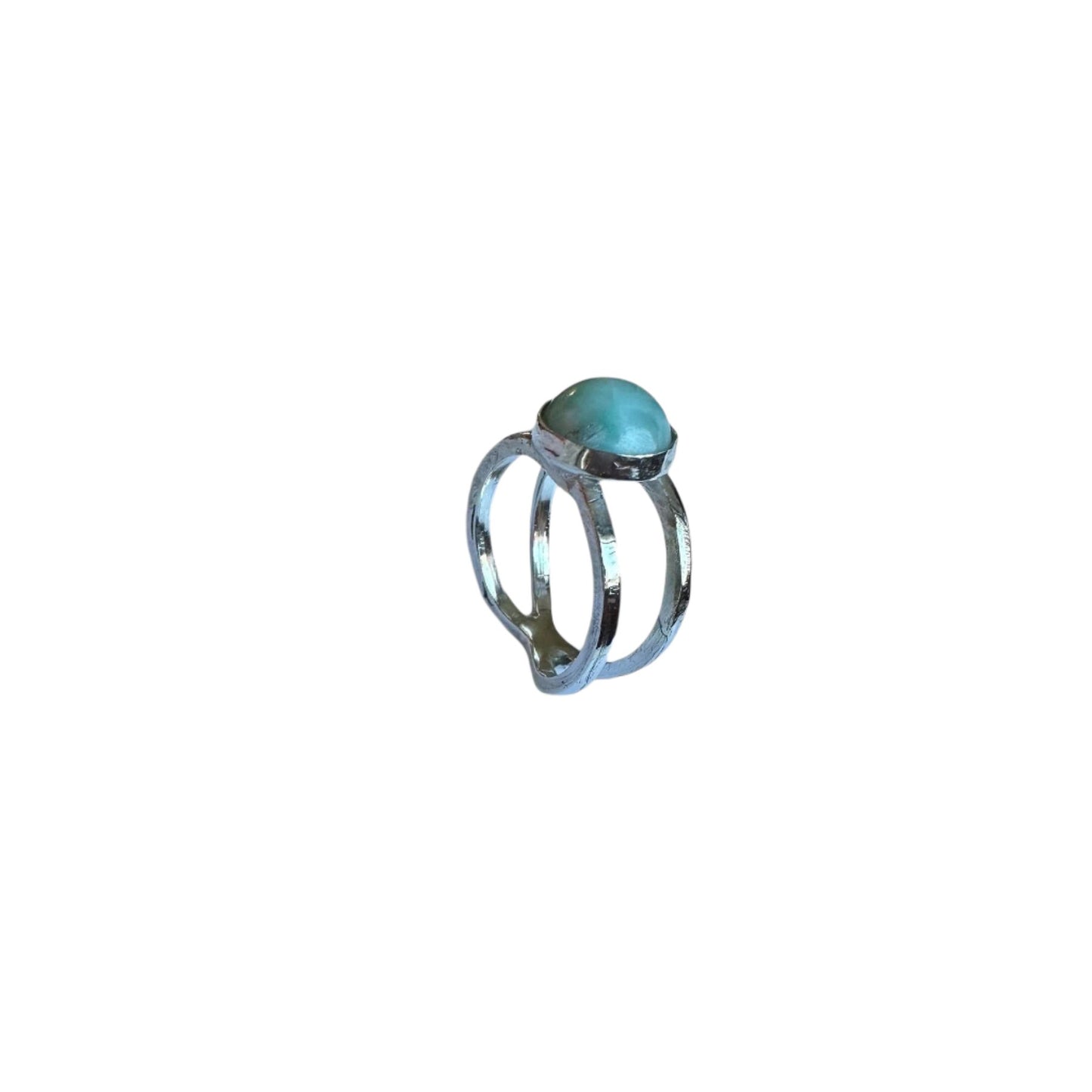 Handmade Argentium Silver Split Shank Ring with Larimar, one of a kind.