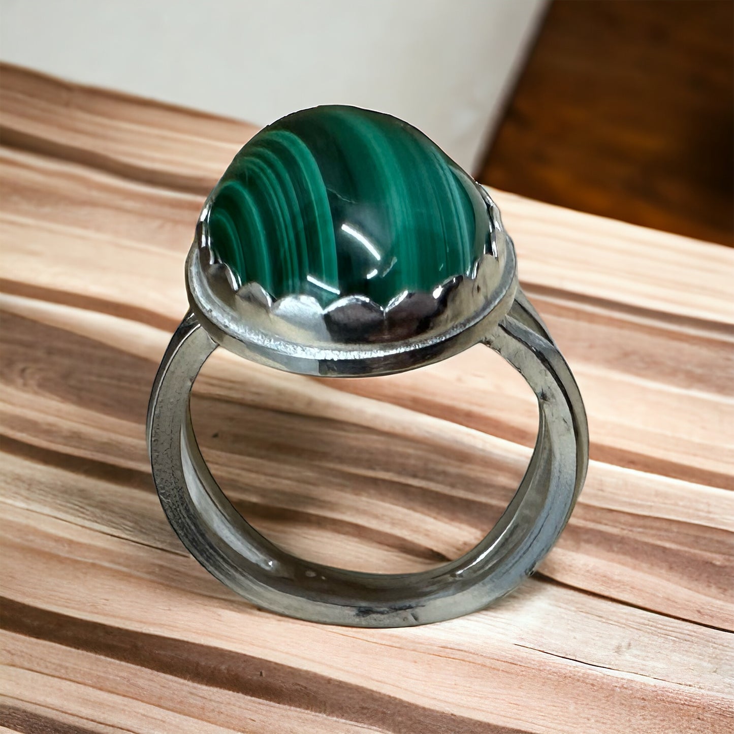 Malachite Argentium Ring