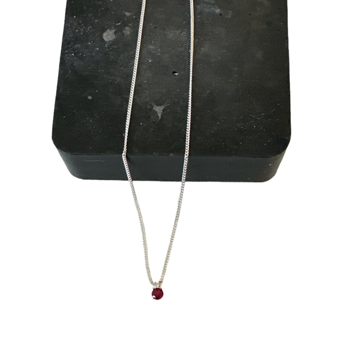 Red Garnet Necklace 16” Argentium SIlver Chain