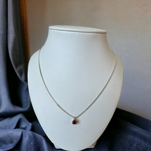 Red Garnet Necklace 16” Argentium SIlver Chain