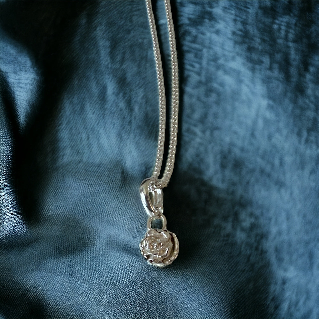 Rose Bud Pendant with 16” Argentium Silver Chain
