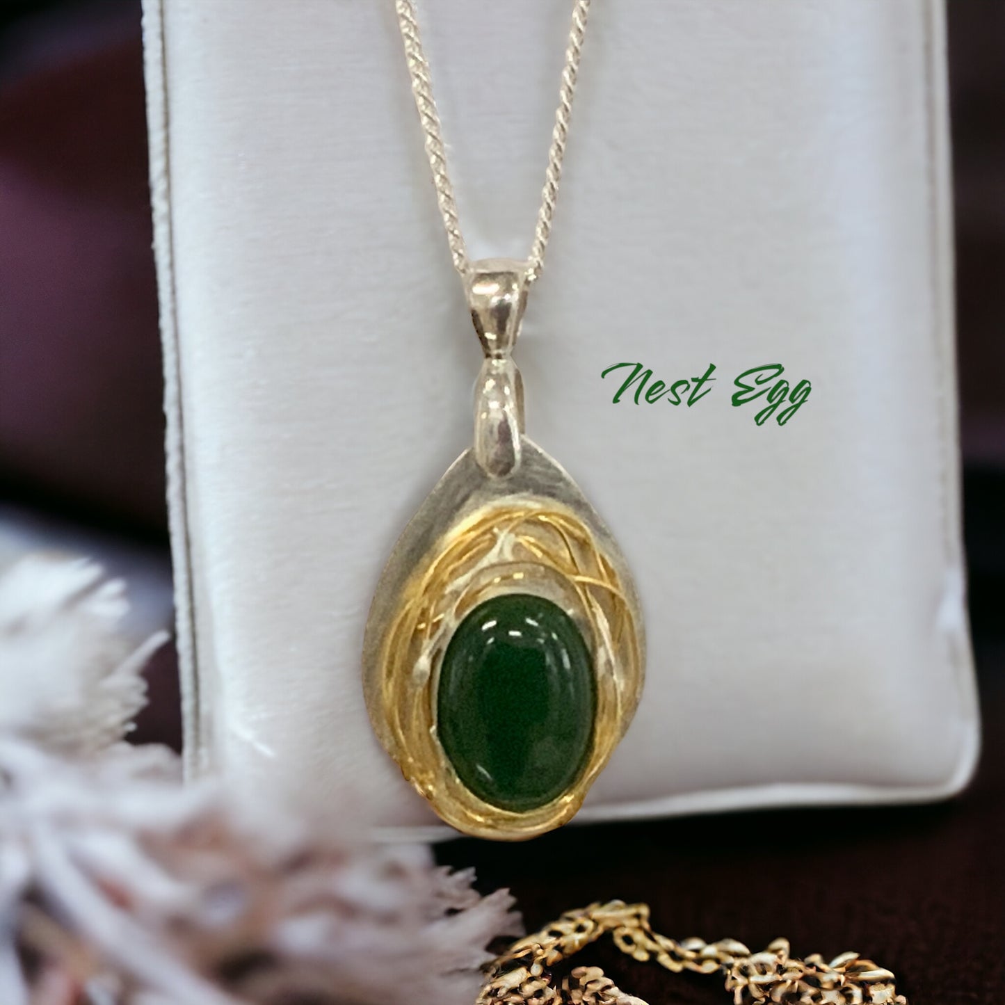 Argentium Silver Handmade Jade surrounded with 22k gold