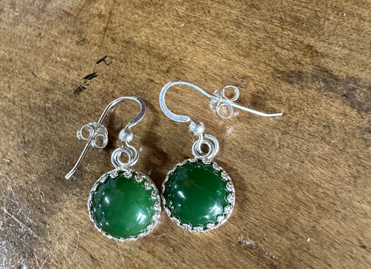 Jade Earrings set in Argentium Silver bezel cabachon setting