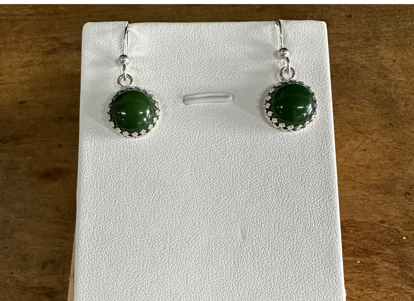 Jade Earrings set in Argentium Silver bezel cabachon setting