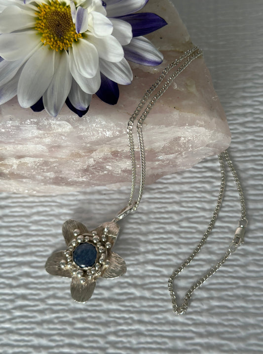 Flower Necklace with Granulation, Argentium Silver.