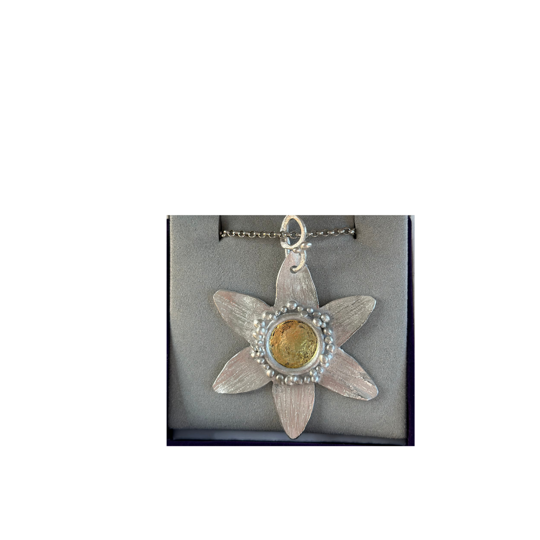 Argentium Silver Flower Pendant 5 cm approx , Belcher Chain